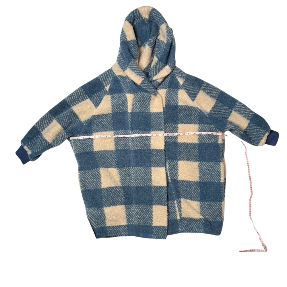 Hatch Maternity Coco Jacket One Size Blue Gingham Plaid Shawl Collar Shearling - Picture 5 of 9